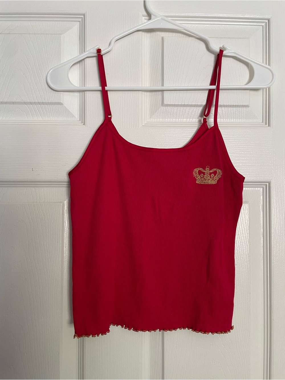 Victoria Secret Women’s XS Red Ribbed Crop Tank Top with Gold Emb Crown-Accent